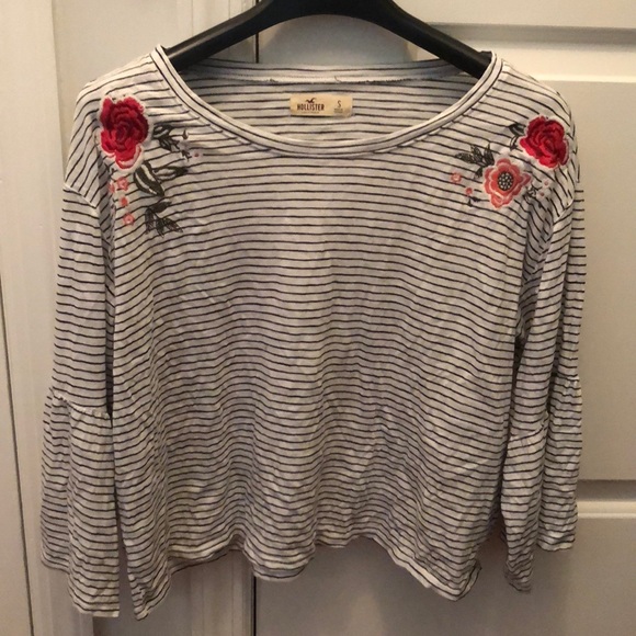 Hollister Striped Floral Embroidered Blouse - Picture 1 of 6
